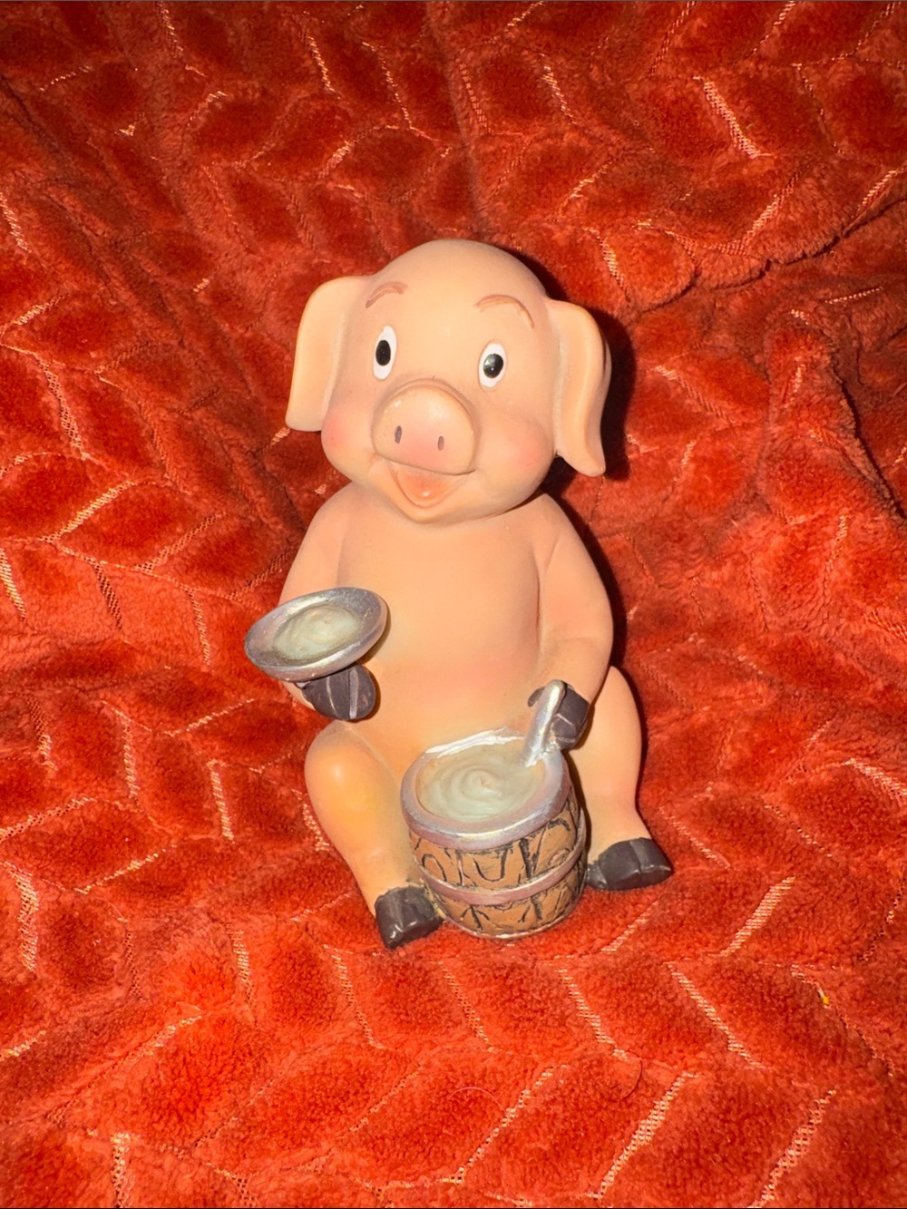 VTG Hand-Painted Ceramic Musician Pig Figurine with Butter Churn Decor
